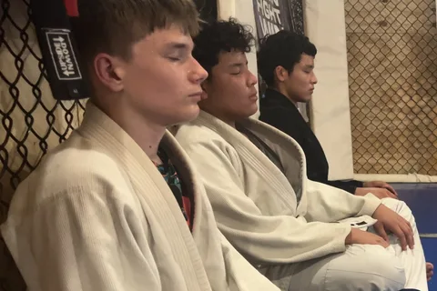 Breath work during training at Temple Underground